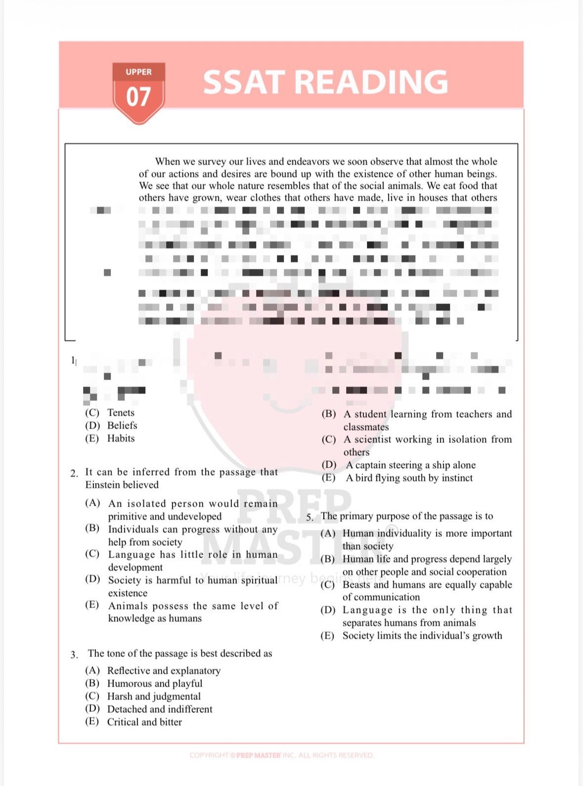 SSAT Reading Full Set 40Q - Test 7