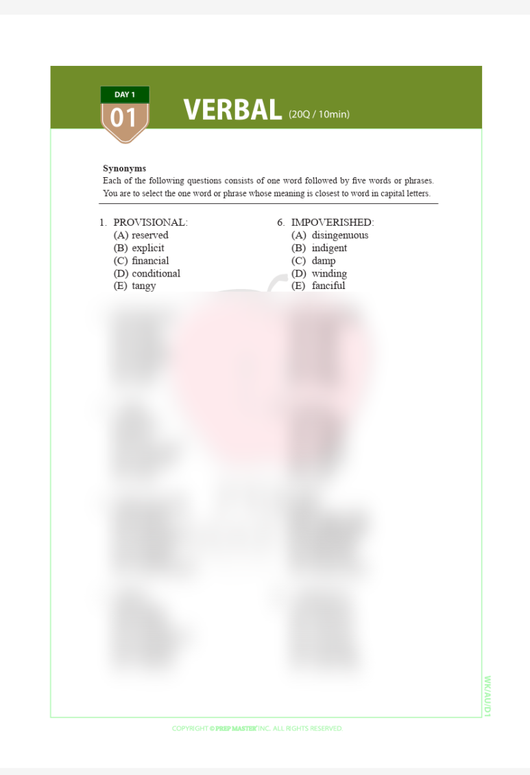 SSAT Verbal Upper Practice 1
