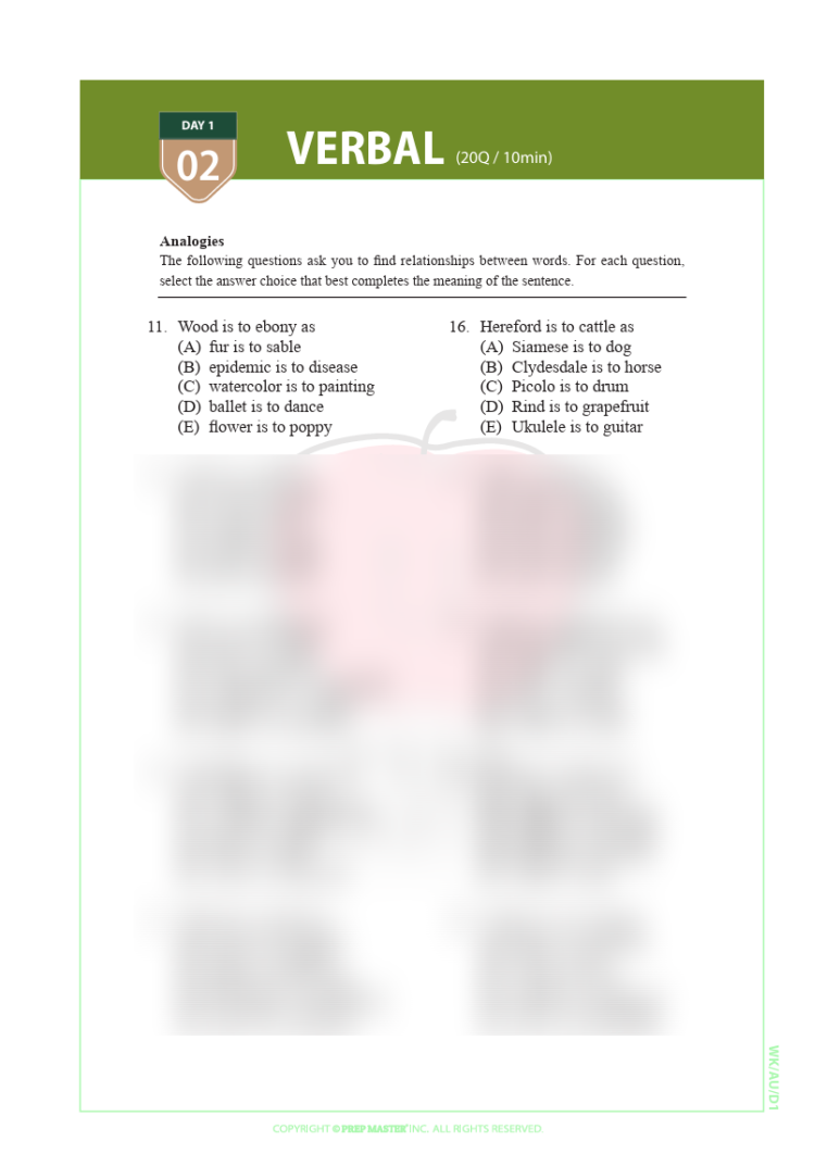 SSAT Verbal Upper Practice 1